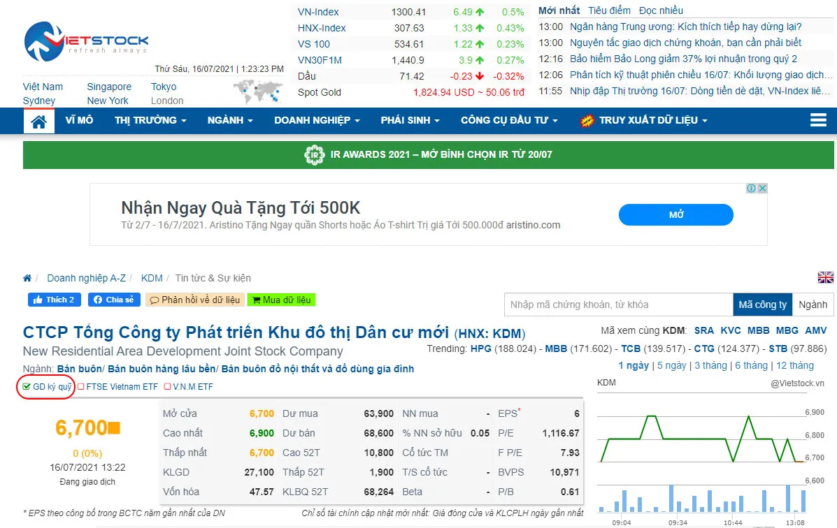 Thông báo về cổ phiếu KDM đã được mở giao dịch ký quỹ